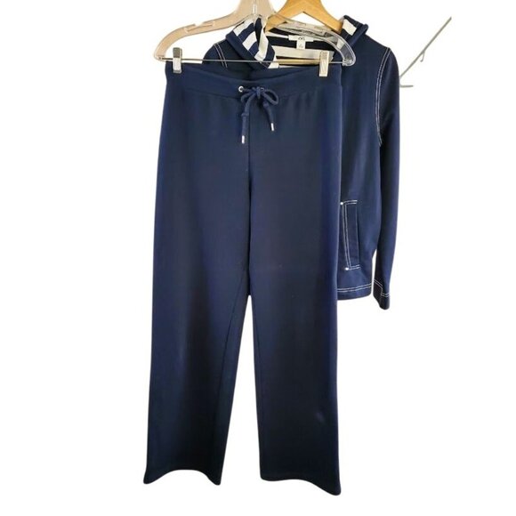 Anne Klein Sport Navy Hoodie Jogger Set Striped Lined Zip Jacket Small - Picture 6 of 7
